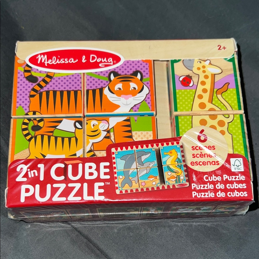 Melissa & Doug 2-in-1 Cube Puzzle - Vibrant Animal Scenes